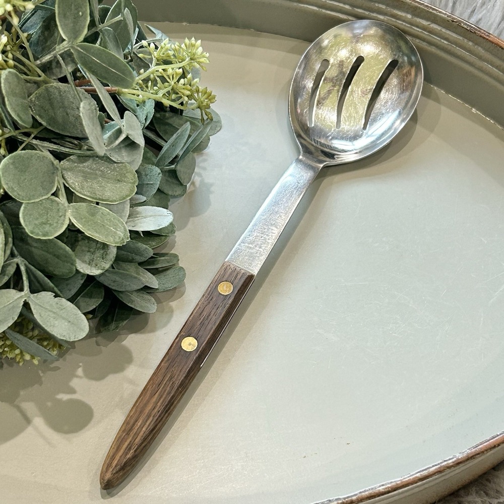 Vintage Ekco Kitchamajig Slotted Spoon Black Plastic Handle Kitchen Tool 12"